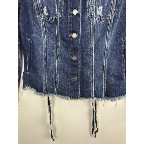 Liverpool Lace Up Jacket Distressed Button Front LS Denim Women's Size Medium - Picture 5 of 14